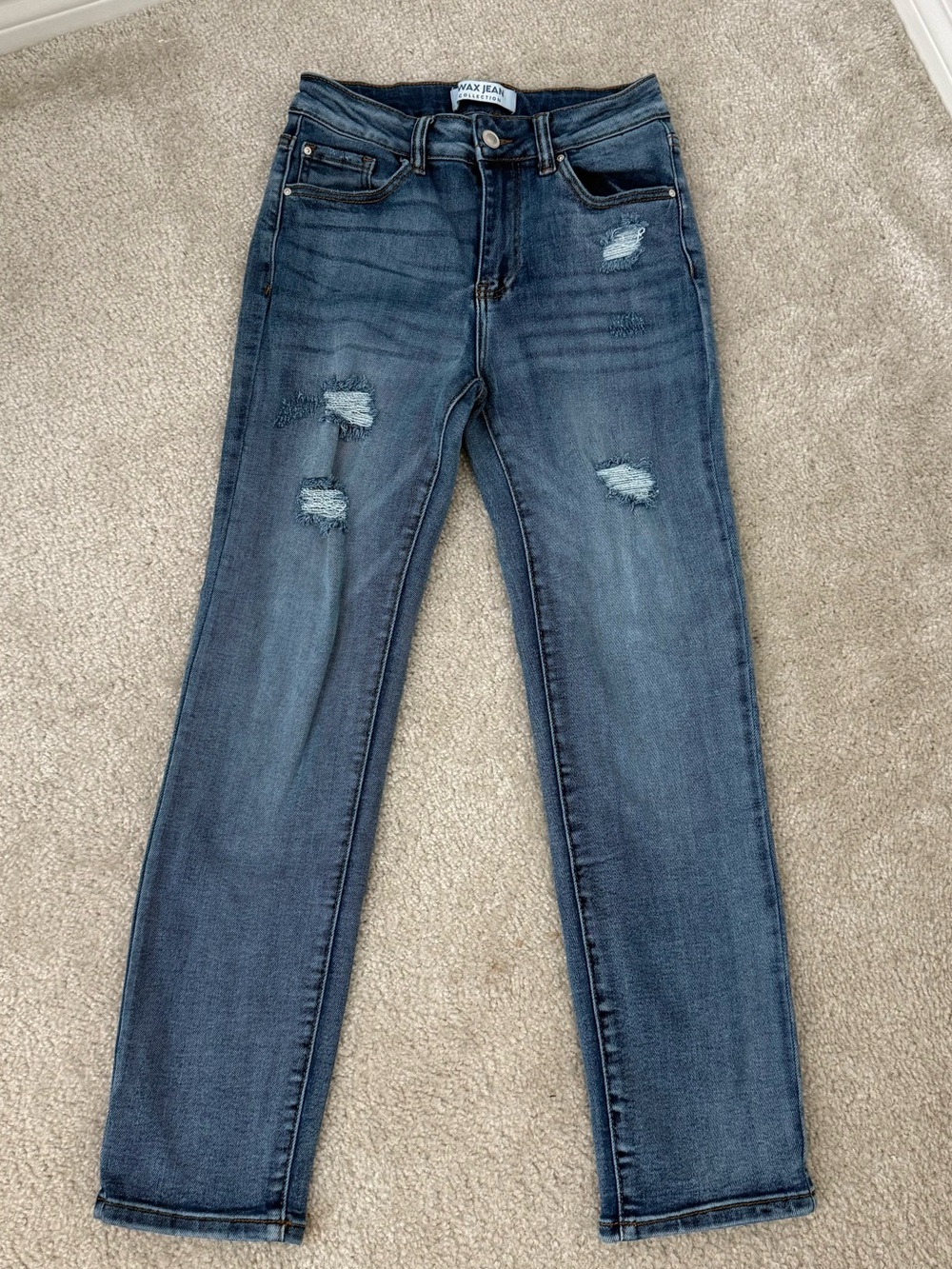 Wax Jean Women's Blue Distressed Straight Jeans